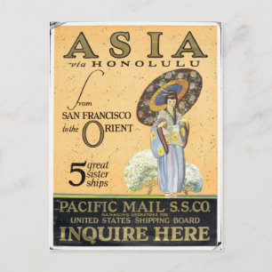 Carte Postale Asia via Honolulu from San Francisco to the Orient