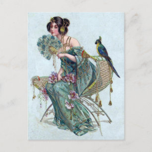 Carte postale Asiatique Femme Peinture Art Vintage
