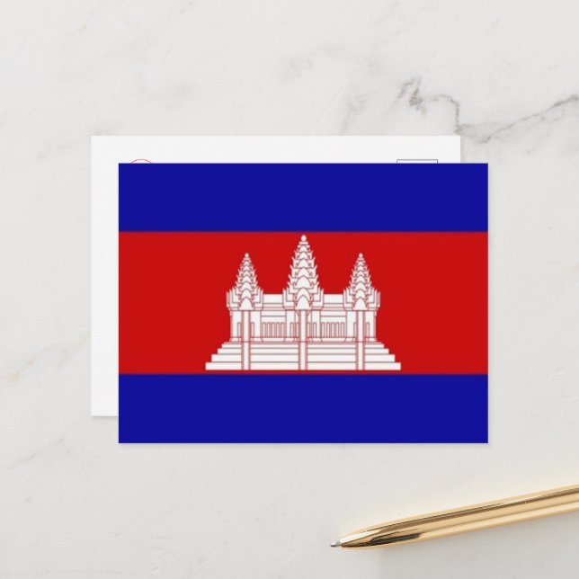 Carte Postale Asie - Cambodge - drapeau cambodgien - (Devant/Arrière en situation)