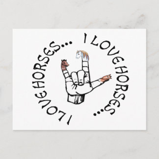 CARTE POSTALE ASL I LOVE HORSES (LANGUE SIGNE AMÉRICAINE)