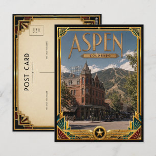 Carte Postale Aspen Colorado Art Déco Vintage de l'Âge d'Or