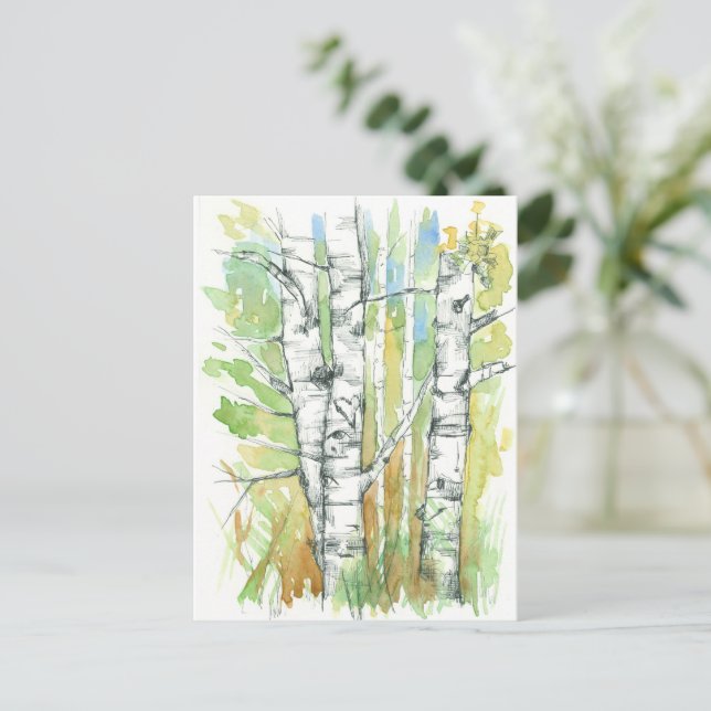 Carte Postale Aspen Trees Coeur sculpté écorce blanche Nature (Debout devant)