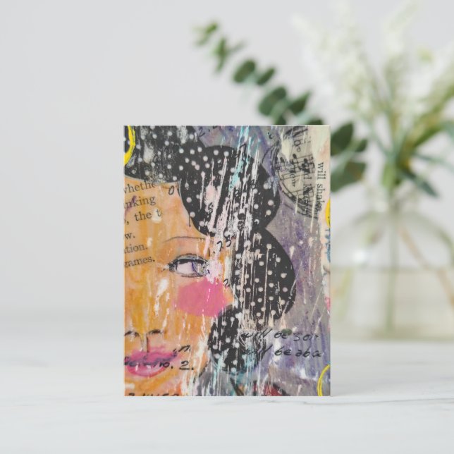 Carte Postale assez abstrait collage avec visage (Debout devant)