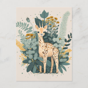 Carte Postale Assiettes en papier girafe florale mignonne