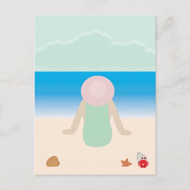 Carte Postale Assis sur le sable de la plage (Devant)