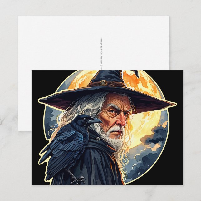 Carte Postale Assistant avec corbeau - Halloween Fun 2 (Devant / Derrière)