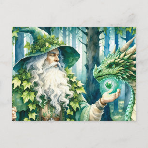 Carte Postale Assistant de bois avec Dragon vert éclatant