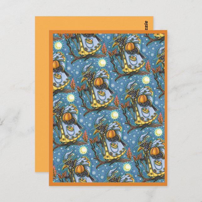 CARTE POSTALE ASSISTANT HALLOWEEN EVE BLACKBIRD, HALLOWEEN RAVEN (Devant / Derrière)