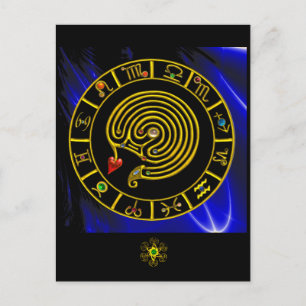Carte Postale ASTRAL LABYRINTH GOLD ZODIAC CHART Astrologie