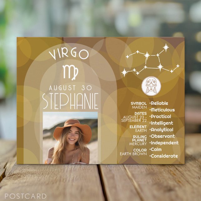 Carte Postale Astrologie Virgo Zodiac Signet photo Date de naiss (Custom Postcard)
