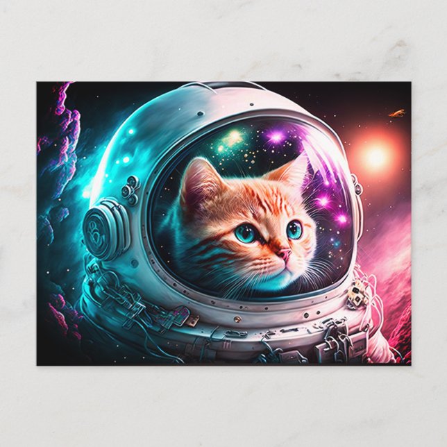 Carte Postale Astronaut de chat spatial drôle Kitty Galaxy Unive (Devant)