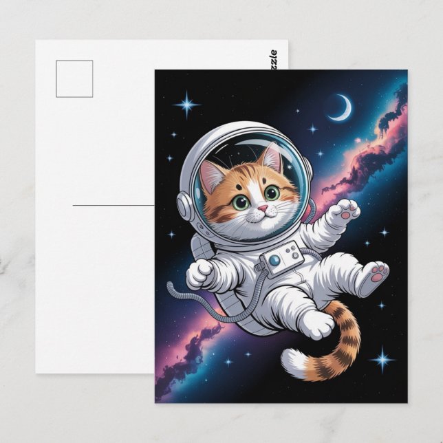 Carte Postale Astronaut Galaxy Planet Space Cat Kitten Kitty   (Devant / Derrière)
