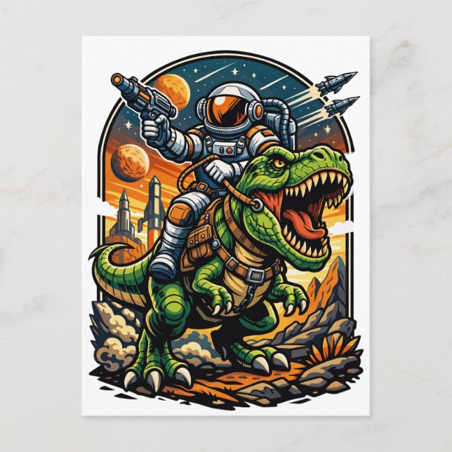 Carte Postale Astronaut Riding a T-Rex – Epic Space Dinosaur (Devant)
