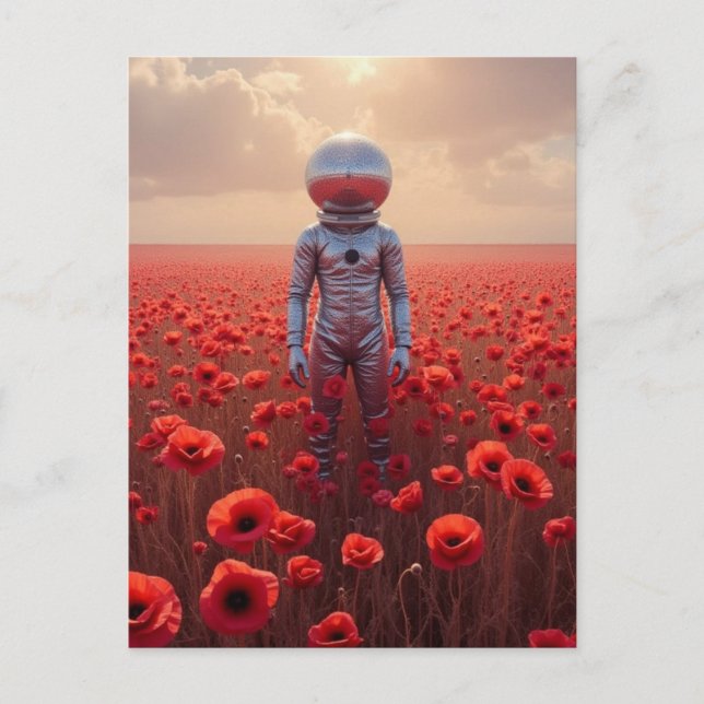 Carte Postale Astronaute dans les fleurs de pavot rouge (Devant)