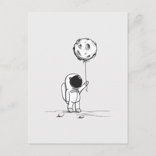 Carte Postale Astronaute dans l'espace avec ballon de lune cosmo (Devant)