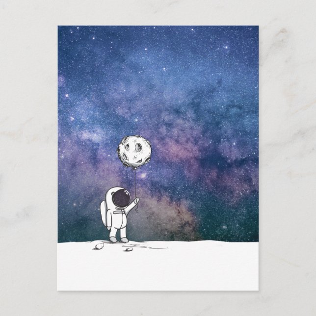 Carte Postale Astronaute dans l'espace avec ballon de lune cosmo (Devant)