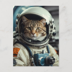 Carte Postale Astronaute de chat gris dans l'espace
