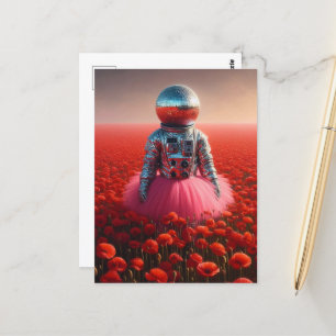 Carte Postale astronaute disco dans un champ de pavot rouge