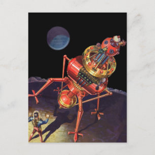 Carte Postale Astronaute en science-fiction vintage avec robot A