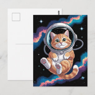 Carte Postale Astronaute Galaxie Planète Espace Chat Chaton Mino