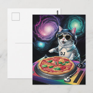 Carte Postale Astronaute Galaxie Planète Espace Dj Chat Pizza Ki