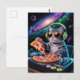 Carte Postale Astronaute Galaxie Planète Espace Dj Chat Pizza Ki