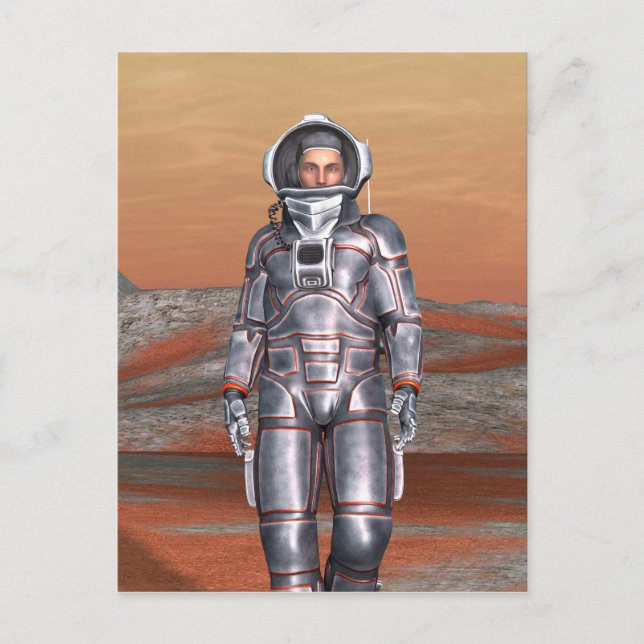 Carte Postale Astronaute Mars - Explorateur spatial sur une plan (Devant)