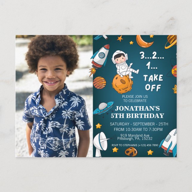 Carte Postale Astronaute Photo personnalisée Thème bleu planètes (Devant)