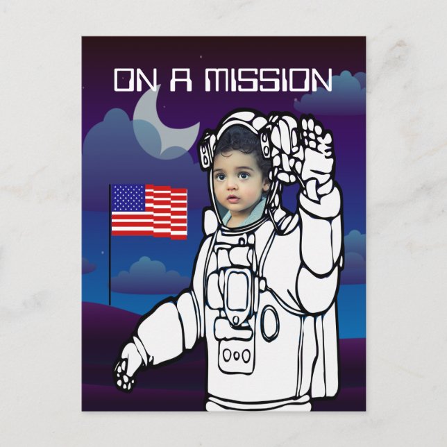 Carte Postale Astronaute Sur Lune Espace Garçon Anniversaire (Devant)