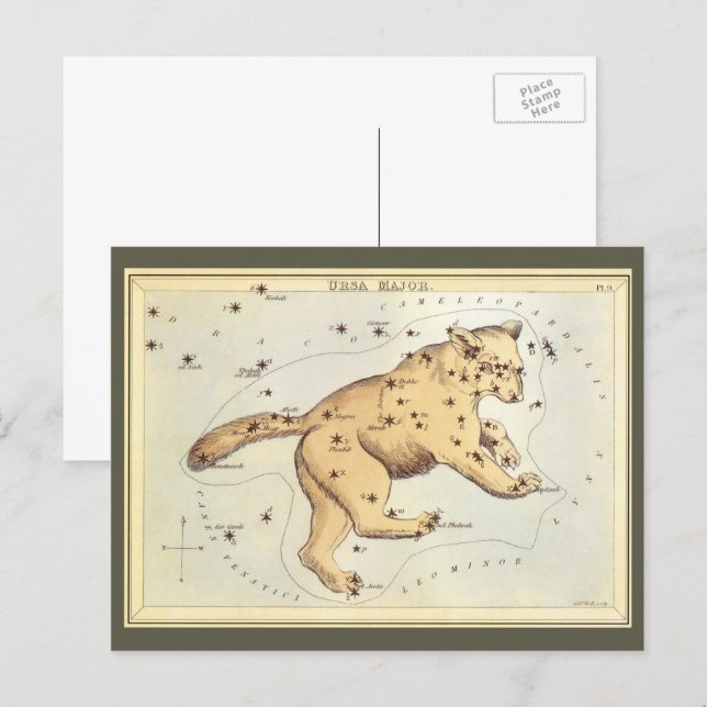 Carte Postale Astronomie vintage, Ursa Constellation majeure, Ou (Devant / Derrière)