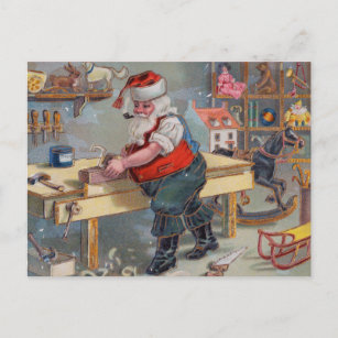 Carte Postale Atelier de jouets de Noël vintage Retro Père Noël