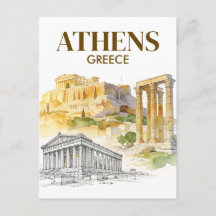 Athènes Grèce Acropole Croquis Aquarelle Voyage