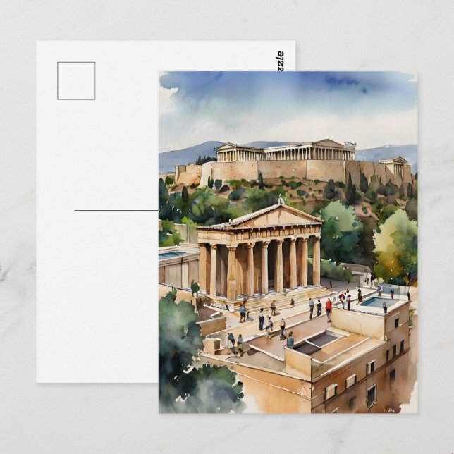 Carte Postale Athènes Grèce aquarelle (Devant / Derrière)