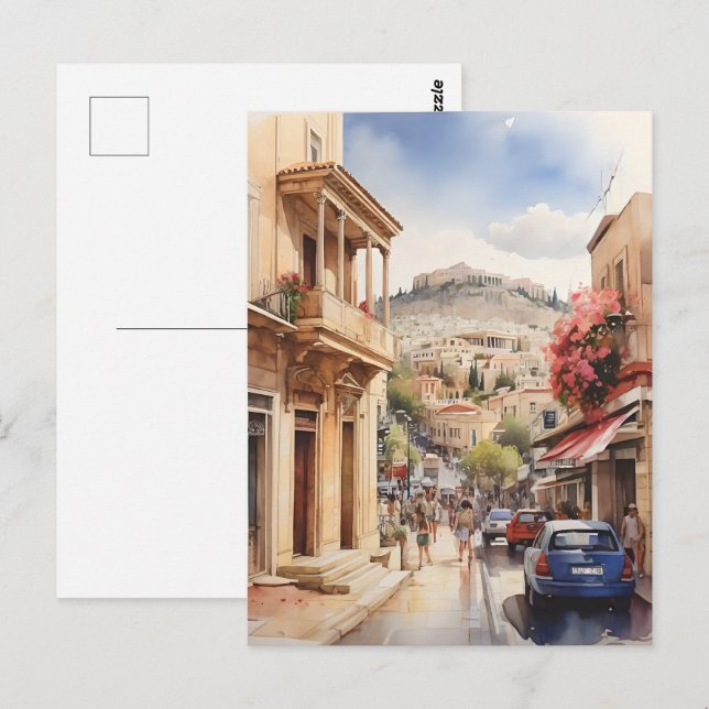 Carte Postale Athènes Grèce aquarelle (Devant / Derrière)