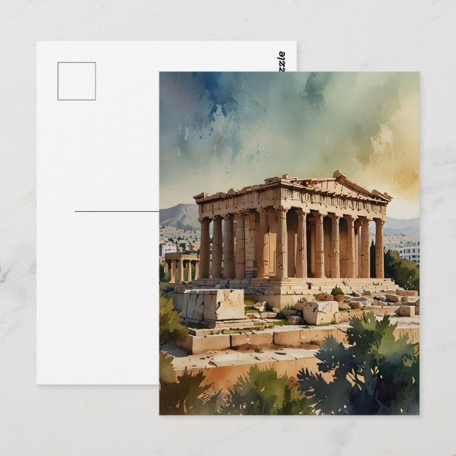 Carte Postale Athènes Grèce aquarelle (Devant / Derrière)