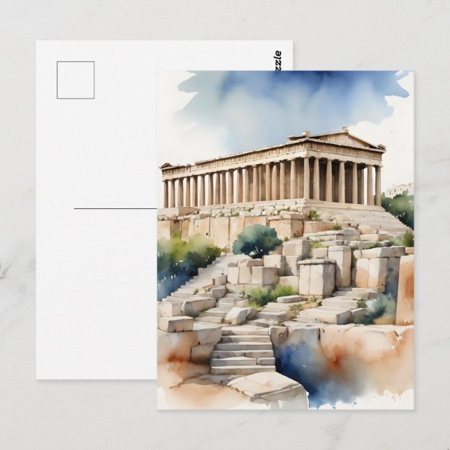 Carte Postale Athènes Grèce aquarelle (Devant / Derrière)