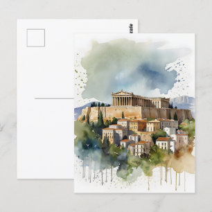 Carte Postale Athènes Grèce aquarelle