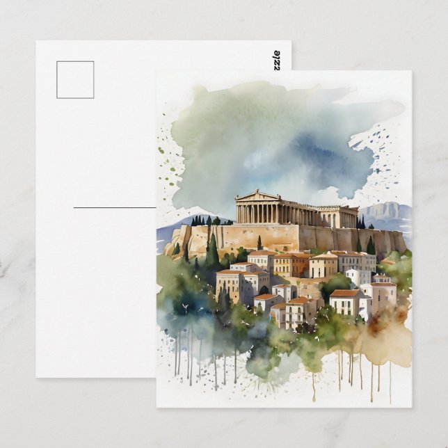 Carte Postale Athènes Grèce aquarelle (Devant / Derrière)