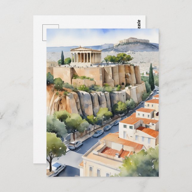 Carte Postale Athènes Grèce aquarelle (Devant / Derrière)