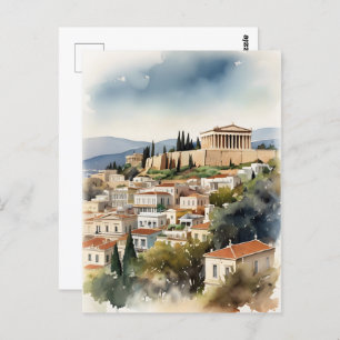 Carte Postale Athènes Grèce aquarelle