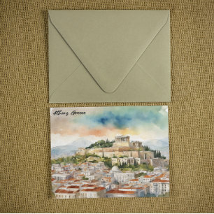 Carte Postale Athènes Grèce aquarelle peinture Panorama