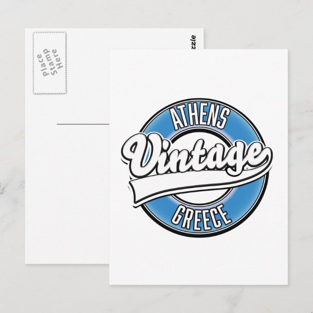 Carte Postale Athènes Grèce logo vintage (Devant / Derrière)