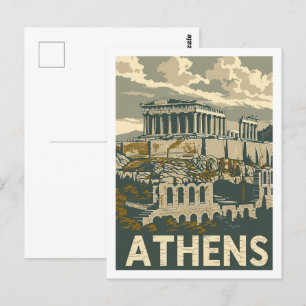 Carte Postale Athènes Grèce Vintage célèbre Travel Place