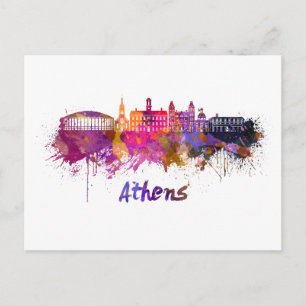 Carte Postale Athènes OH skyline en aquarelle
