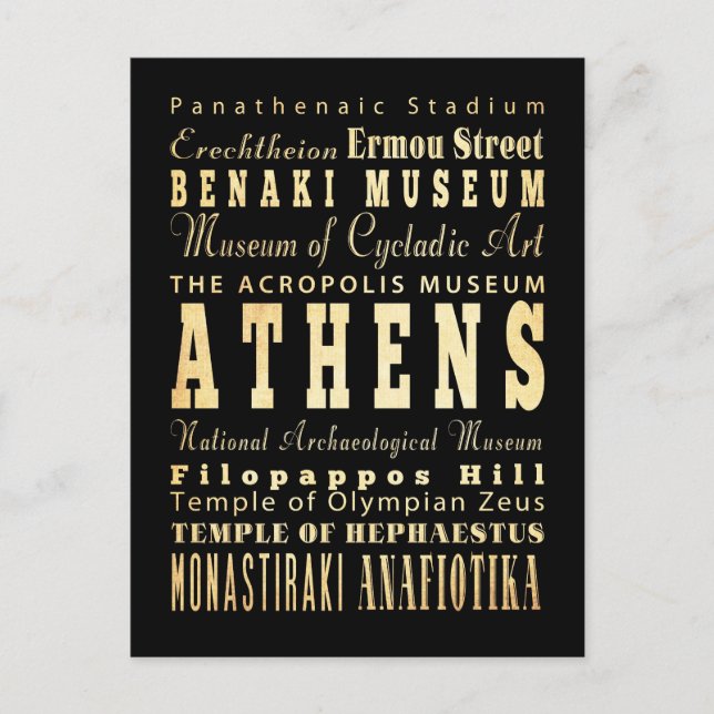 Carte Postale Athènes Ville de Grèce Typographie Art (Devant)