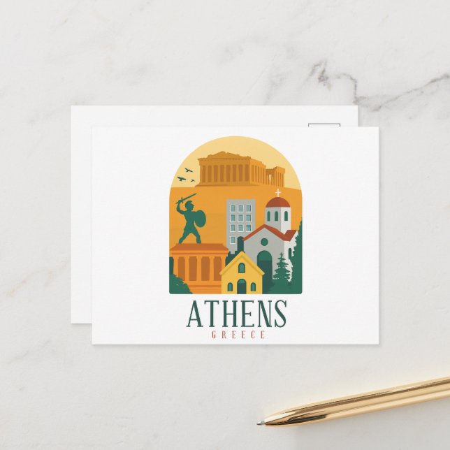 Carte Postale Athènes vintage Grèce Voyage - Parthenon & City (Devant/Arrière en situation)