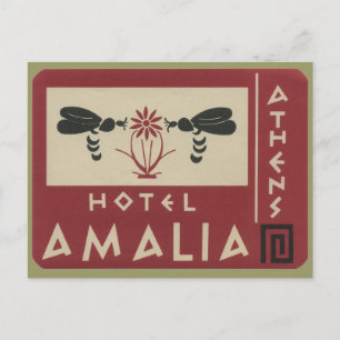 Carte Postale Athens Greece Hotel Amalia Étiquette Vintage voyag