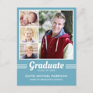 Carte Postale Athletic Turquoise Blue Multi-Photo Graduation