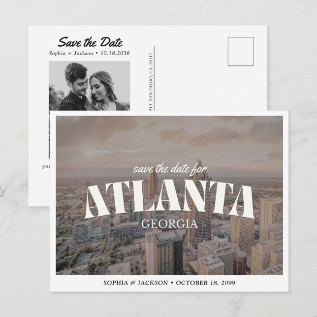 Carte Postale Atlanta Wedding Save the Date Downtown Retro (Devant / Derrière)