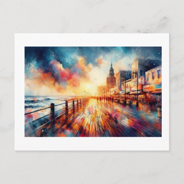 Carte Postale Atlantic City Boardwalk Sunset,  (Devant)